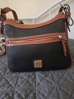 Dooney & Bourke Black Leather Crossbody with Brown Trim